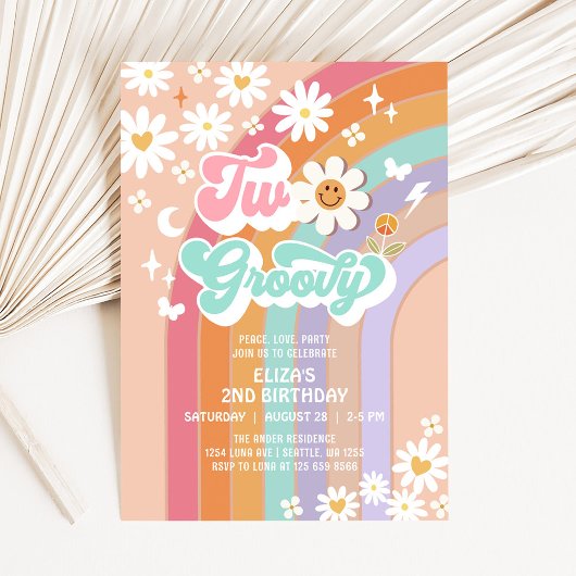 Twee Groovy Hippie Daisy Rainbow 2e Verjaardag Kaart