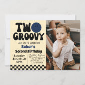 Twee Groovy Jongen 2de Verjaardag Foto Kaart (Voorkant)