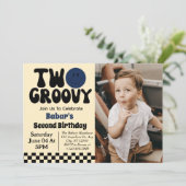 Twee Groovy Jongen 2de Verjaardag Foto Kaart (Staand voorkant)