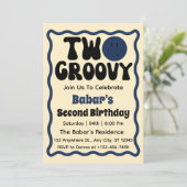 Twee groovy jongen 2e verjaardag Retro golvende cu Kaart (Staand voorkant)