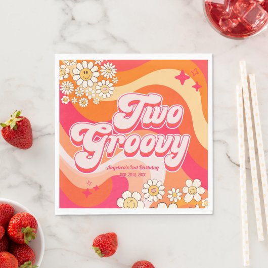 Twee Groovy Kleurrijke Meisje Verjaardag Servet (Insitu)