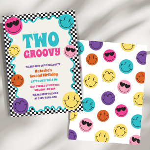 Twee groovy kleurrijke retro glimlacht tweede verj kaart