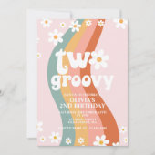 TWEE Groovy madeliefje regenboog 2e verjaardag Kaart (Voorkant)