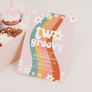 TWEE Groovy madeliefje regenboog 2e verjaardag Kaart