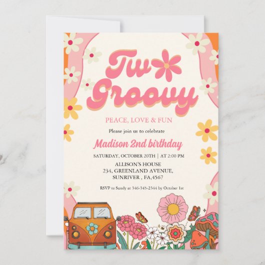 Twee groovy madeliefje Retro Groovy 2e verjaardag Kaart (Voorkant)