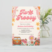 Twee groovy madeliefje Retro Groovy 2e verjaardag Kaart (Staand voorkant)