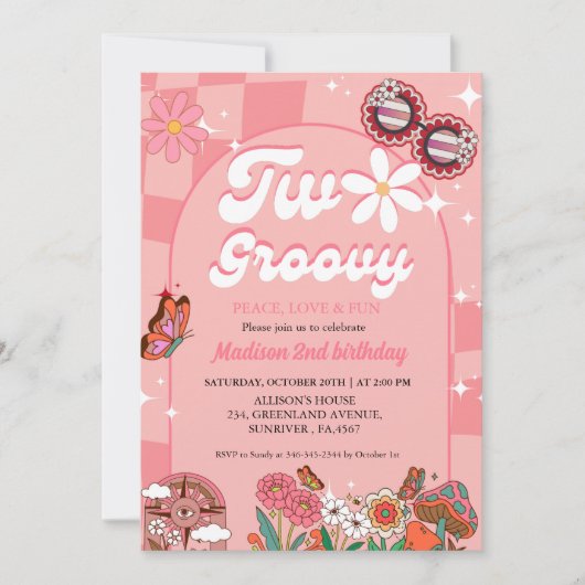 Twee groovy madeliefje Retro Groovy 2e verjaardag Kaart (Voorkant)
