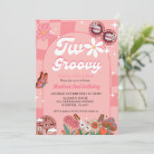 Twee groovy madeliefje Retro Groovy 2e verjaardag Kaart (Staand voorkant)