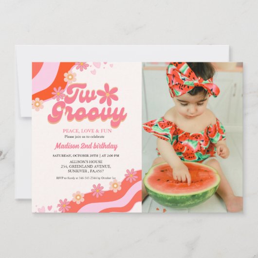 Twee groovy madeliefje Retro Groovy 2e verjaardag Kaart (Voorkant)