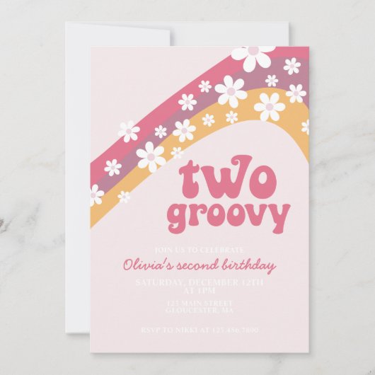 Twee groovy madeliefjes boho bloemige 2e verjaarda kaart (Voorkant)