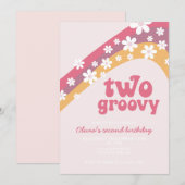 Twee groovy madeliefjes boho bloemige 2e verjaarda kaart (Voorkant / Achterkant)
