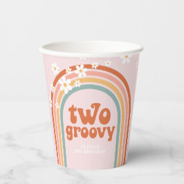 Twee groovy madeliefjes boho bloemrijke regenboog papieren bekers