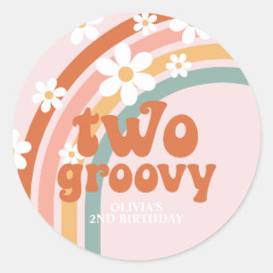Twee groovy madeliefjes boho bloemrijke regenboog ronde sticker