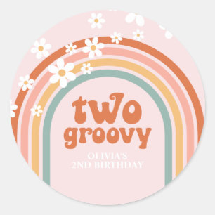 Twee groovy madeliefjes boho bloemrijke regenboog  ronde sticker
