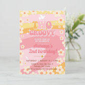 Twee Groovy meisje 2e verjaardag uitnodiging, uitn Kaart (Staand voorkant)