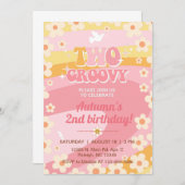 Twee Groovy meisje 2e verjaardag uitnodiging, uitn Kaart (Voorkant / Achterkant)