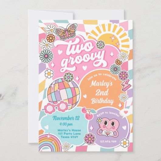 Twee Groovy Meisje Retro Preppy Varsity Verjaardag Kaart (Voorkant)