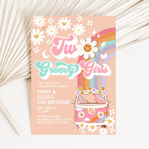 Twee Groovy Meisjes Tweeling Daisy Regenboog Bus V Kaart