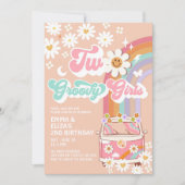 Twee Groovy Meisjes Twin Daisy Rainbow Van Verjaar Kaart (Voorkant)