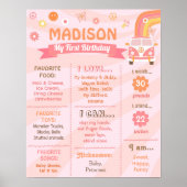 Twee Groovy One Retro Daisy Birthday Milestone Sig Poster (Voorkant)