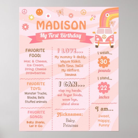 Twee Groovy One Retro Daisy Birthday Milestone Sig Poster (Voorkant)