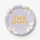 Twee Groovy Paarse Daisy Checker Papieren Bordje (Voorkant)