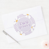 Twee Groovy Paarse Daisy Checker Ronde Sticker (Envelop)