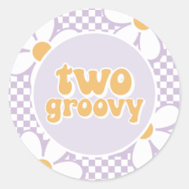 Twee Groovy Paarse Madeliefjes Checker Ronde Sticker