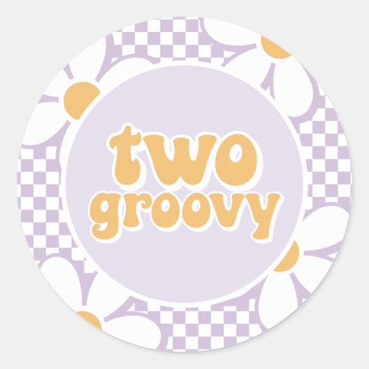 Twee Groovy Paarse Madeliefjes Checker Ronde Sticker (Voorkant)
