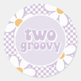Twee Groovy Paarse Madeliefjes Checker Ronde Sticker