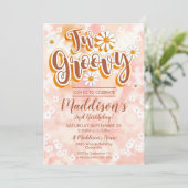 Twee Groovy Party Invitation Daisy 2de verjaardag Kaart (Staand voorkant)