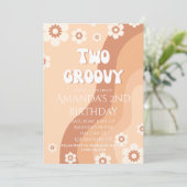 Twee Groovy Party Retro 2e Verjaardag Neutraal Kaart (Staand voorkant)