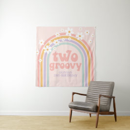 TWEE Groovy Pastel regenboog 2DE verjaardag Banner Wandkleed