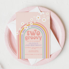 Twee Groovy Pastel regenboog 2de verjaardag Kaart
