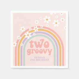 twee Groovy Pastel regenboog 2de verjaardag Servet