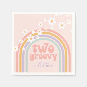 twee Groovy Pastel regenboog 2de verjaardag Servet