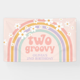 TWEE Groovy Pastel regenboog 2de verjaardag Spandoek