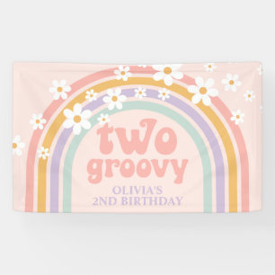 TWEE Groovy Pastel regenboog 2de verjaardag Spandoek