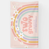 TWEE Groovy Pastel regenboog 2de verjaardag Spandoek (Verticaal)
