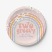 twee Groovy Pastel-regenboog, tweede verjaardag Papieren Bordje (Voorkant)