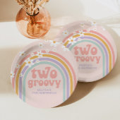 twee Groovy Pastel-regenboog, tweede verjaardag Papieren Bordje