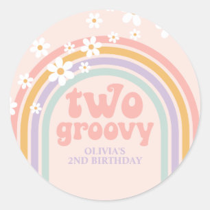 twee Groovy Pastel-regenboog, tweede verjaardag Ronde Sticker