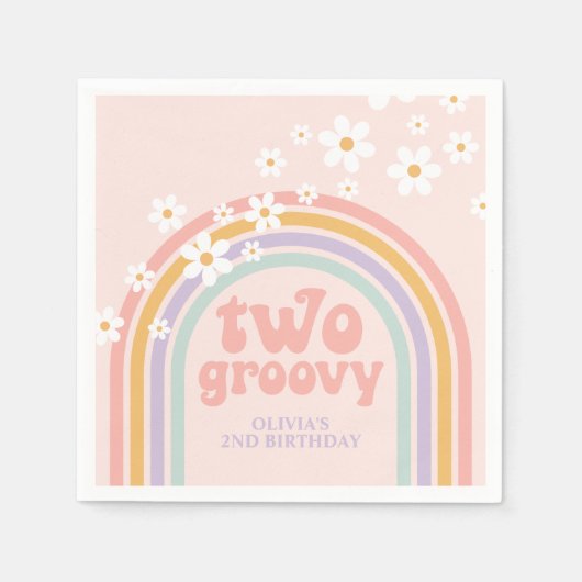 twee Groovy Pastel-regenboog, tweede verjaardag Servet (Voorkant)