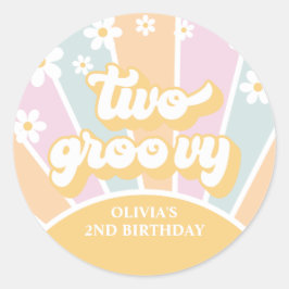 Twee Groovy pastel Retro Zonneschijn madeliefje bo Ronde Sticker