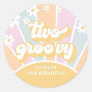 Twee Groovy pastel Retro Zonneschijn madeliefje bo Ronde Sticker