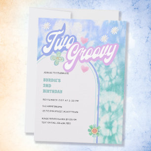 Twee Groovy Pastel Tie Dye 2de Verjaardagsfeestje Kaart