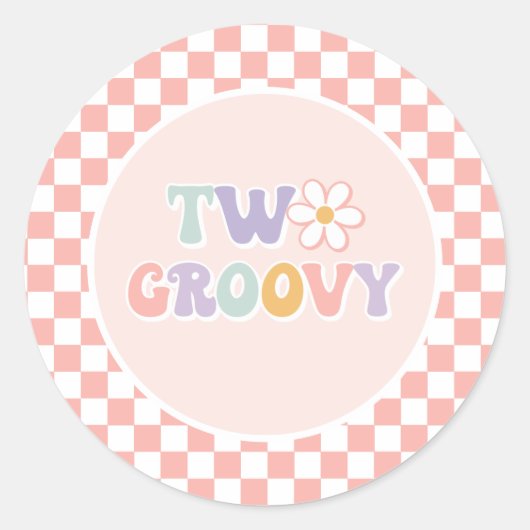 Twee Groovy Pink Daisy Checker Ronde Sticker (Voorkant)