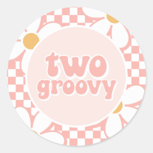 Twee Groovy Pink Daisy Checker Ronde Sticker