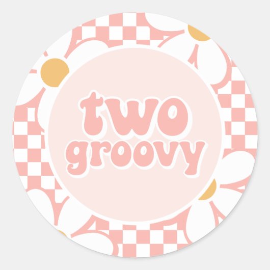 Twee Groovy Pink Daisy Checker Ronde Sticker (Voorkant)