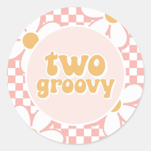 Twee Groovy Pink Daisy Checker Ronde Sticker (Voorkant)